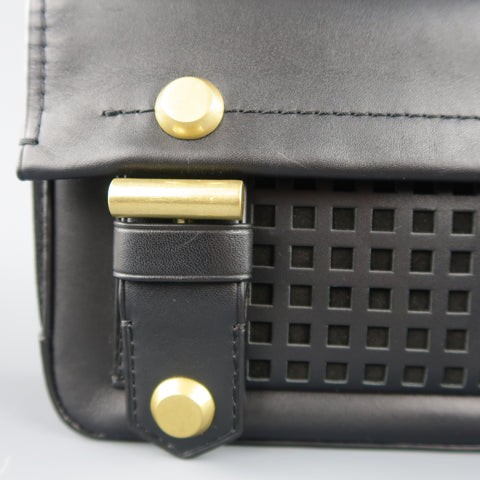 REED KRAKOFF Black Leather Gold Brass Hardware Satchel Handbag