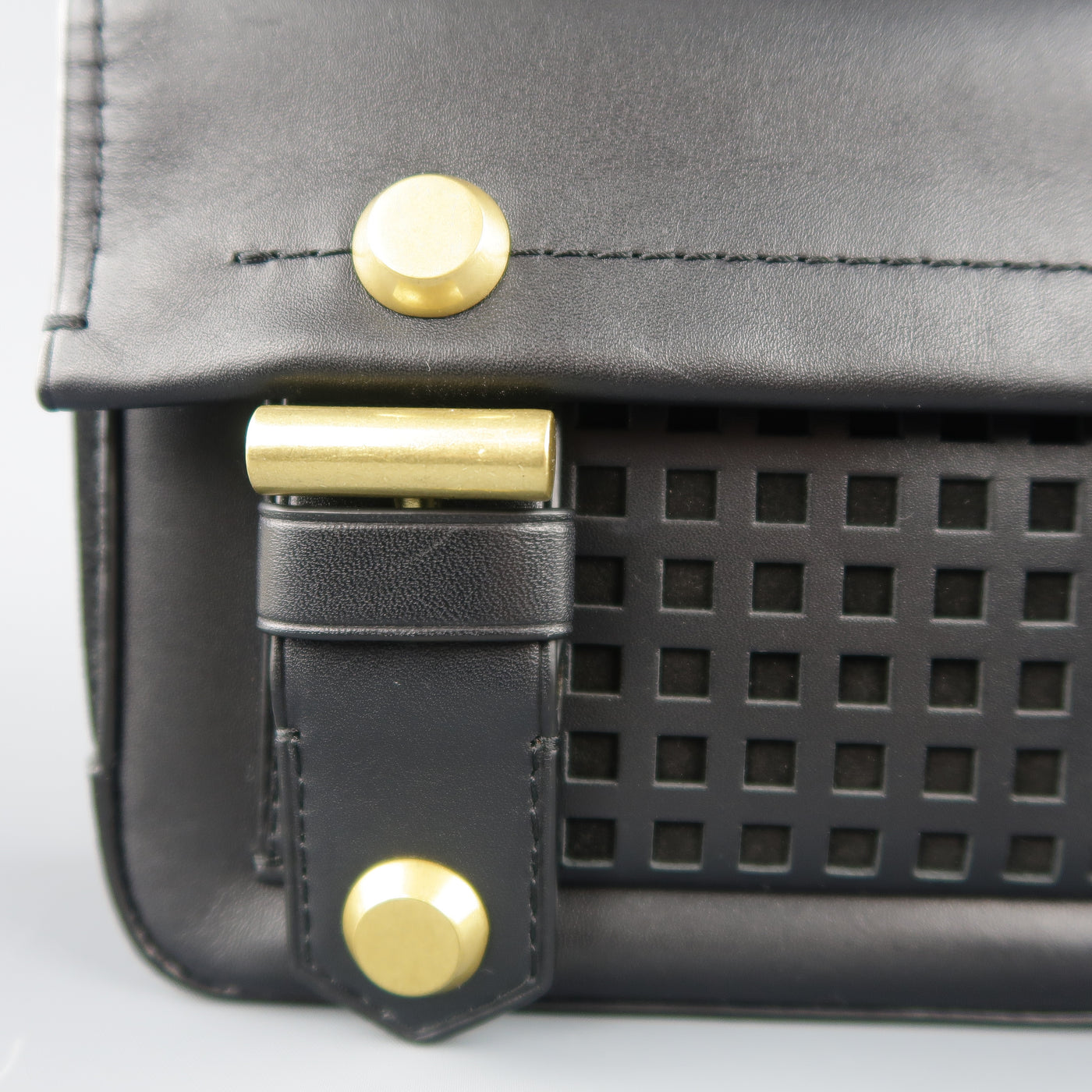 REED KRAKOFF Black Leather Gold Brass Hardware Satchel Handbag
