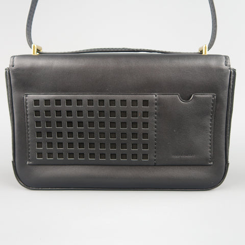 REED KRAKOFF Black Leather Gold Brass Hardware Satchel Handbag