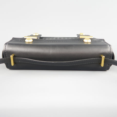 REED KRAKOFF Black Leather Gold Brass Hardware Satchel Handbag