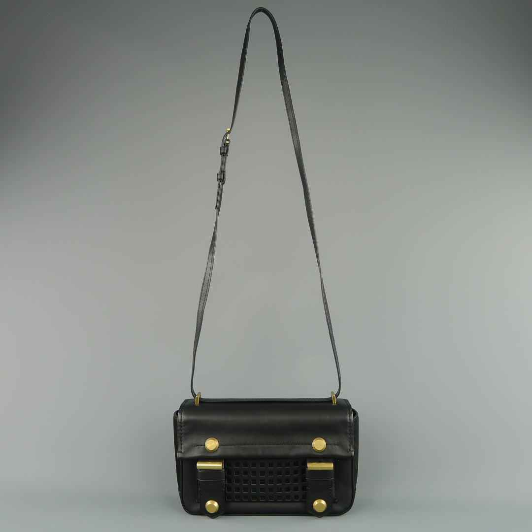 REED KRAKOFF Black Leather Gold Brass Hardware Satchel Handbag