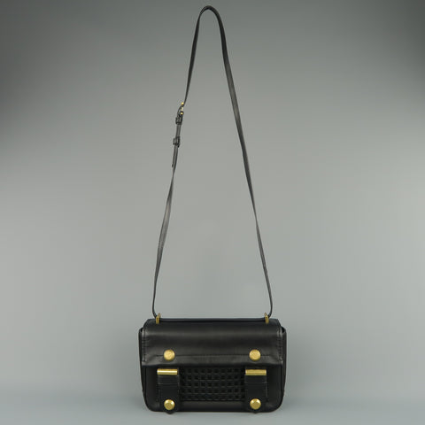 REED KRAKOFF Black Leather Gold Brass Hardware Satchel Handbag