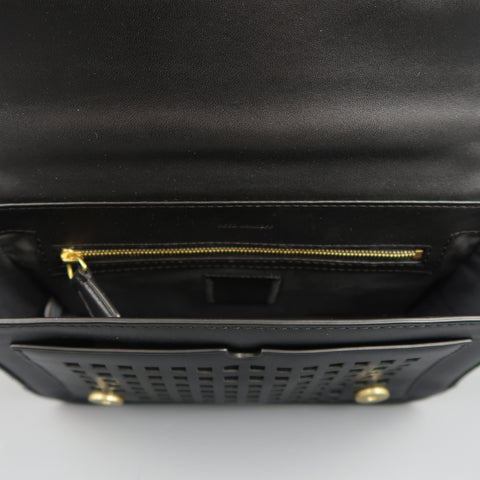 REED KRAKOFF Black Leather Gold Brass Hardware Satchel Handbag