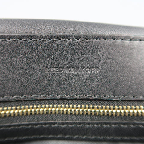 REED KRAKOFF Black Leather Gold Brass Hardware Satchel Handbag