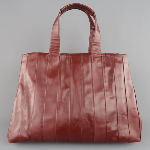 REED KRAKOFF Burgundy Pleated Leather Top Handle Tote Handbag