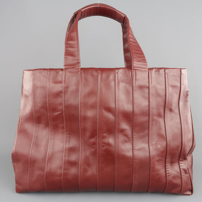 REED KRAKOFF Burgundy Pleated Leather Top Handle Tote Handbag