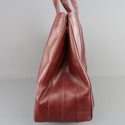 REED KRAKOFF Burgundy Pleated Leather Top Handle Tote Handbag