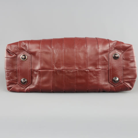 REED KRAKOFF Burgundy Pleated Leather Top Handle Tote Handbag