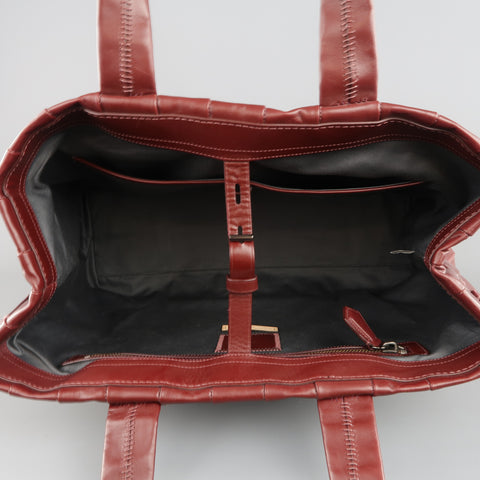 REED KRAKOFF Burgundy Pleated Leather Top Handle Tote Handbag