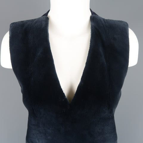 REED KRAKOFF US 4 Navy Wool Fur Panel Sleeveless Vest Dress Top