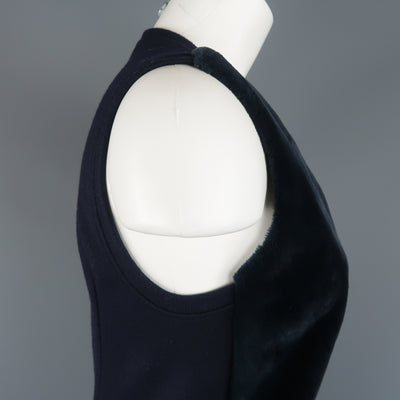 REED KRAKOFF US 4 Navy Wool Fur Panel Sleeveless Vest Dress Top