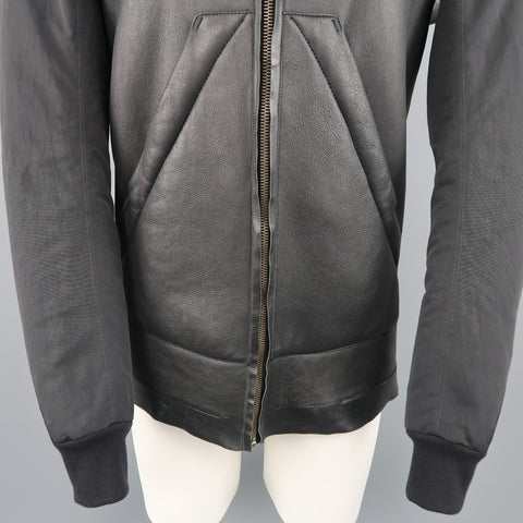 RICK OWENS 38 Black Shearling Lined Leather Nylon Down Sleeve Jacket
