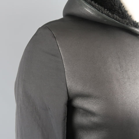 RICK OWENS 38 Black Shearling Lined Leather Nylon Down Sleeve Jacket