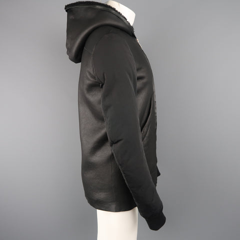 RICK OWENS 38 Black Shearling Lined Leather Nylon Down Sleeve Jacket