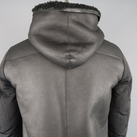 RICK OWENS 38 Black Shearling Lined Leather Nylon Down Sleeve Jacket