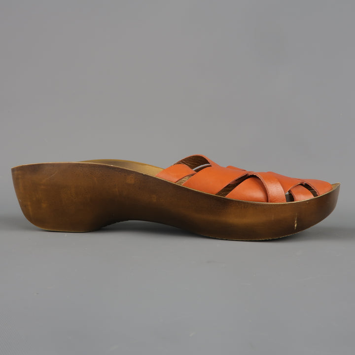 ROBERT CLERGERIE Size 10 Tan Leather Platform Clog Sandals