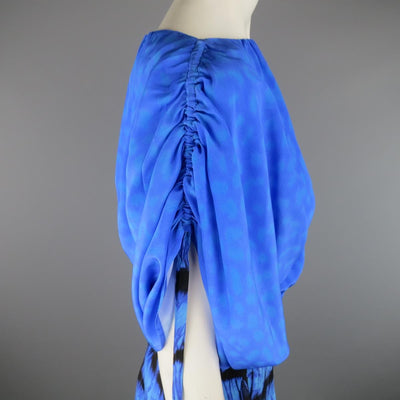 ROBERTO CAVALLI 4 Blue & Black Cheetah & Tie Dye Silk DRawstring Sleeve Dress