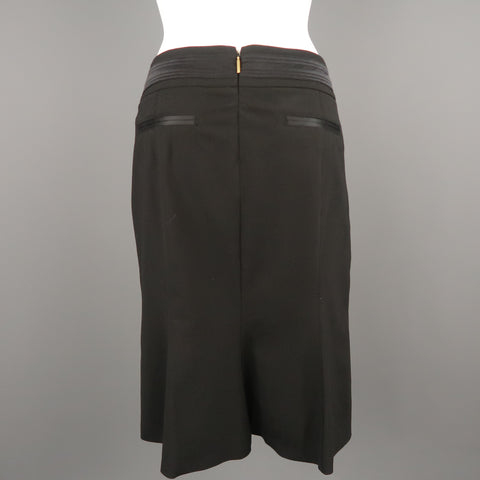 ROBERTO CAVALLI Size 6 Black Satin Trim Gold Button Tab Pencil Skirt