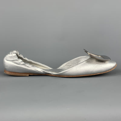ROGER VIVIER Size 6.5 Silver Leather Chips Buckle Flats