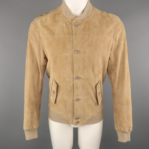 S.W.O.R.D 40 Tan Suede Buttoned Bomber Style  Jacket