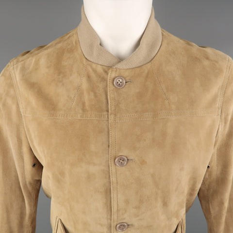 S.W.O.R.D 40 Tan Suede Buttoned Bomber Style  Jacket