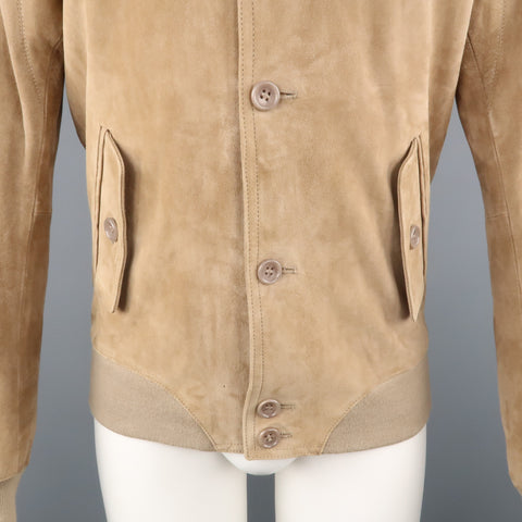 S.W.O.R.D 40 Tan Suede Buttoned Bomber Style  Jacket