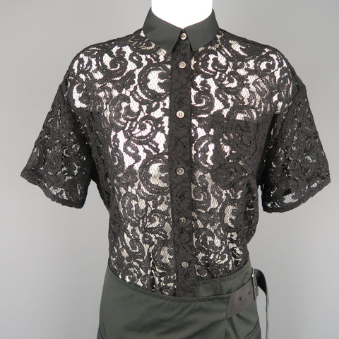 SACAI LUCK Size M Black Lace Wrap Military Skirt Dress