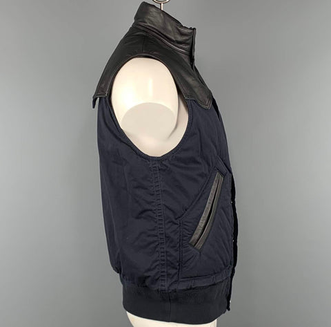 SACAI Chest Size S Navy & Black Two Toned Cotton Blend Snaps Vest
