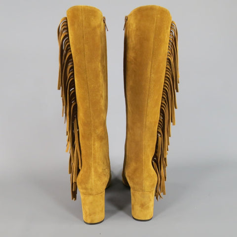 SAINT LAURENT Taille 8,5 Bottes hautes à franges en daim beige 