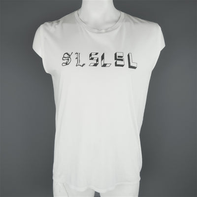 SAINT LAURENT Size XL White 'SL' Graphic Cotton Sleeveless T-shirt