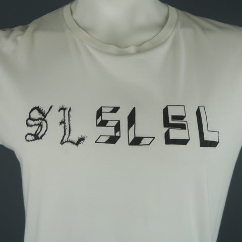 SAINT LAURENT Size XL White 'SL' Graphic Cotton Sleeveless T-shirt