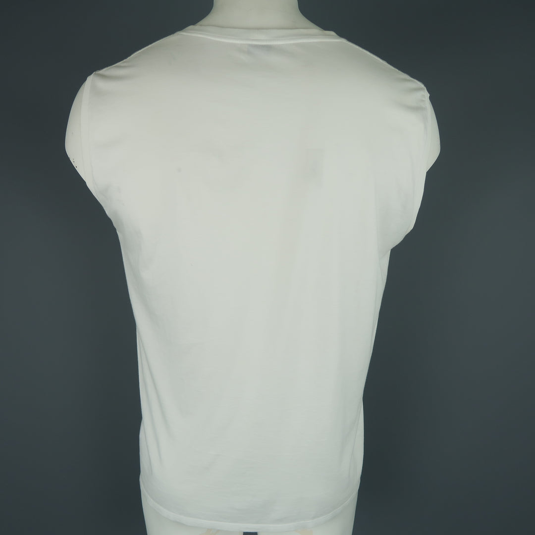 SAINT LAURENT Size XL White 'SL' Graphic Cotton Sleeveless T-shirt