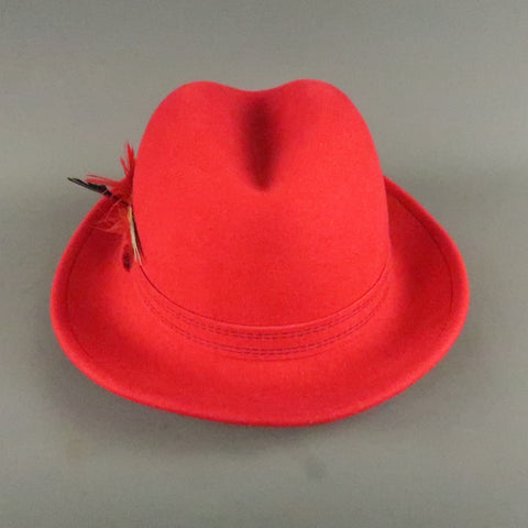 SAKS FIFTH AVENUE Red Felt Contrast Stitch Fedora