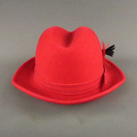 SAKS FIFTH AVENUE Red Felt Contrast Stitch Fedora