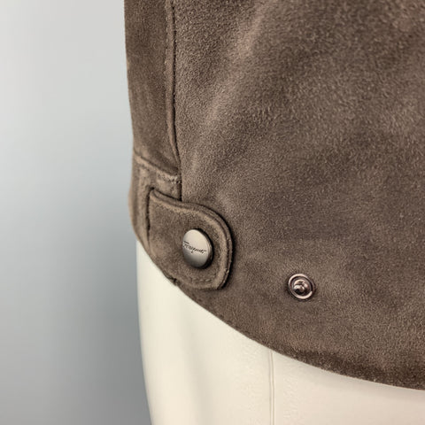 SALVATORE FERRAGAMO 38 Brown Suede Grey Collar Jacket