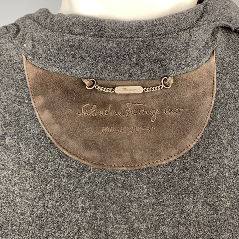 SALVATORE FERRAGAMO 38 Brown Suede Grey Collar Jacket