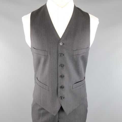 SALVATORE FERRAGAMO Costume trois pièces en laine à chevrons anthracite taille 38 Regular