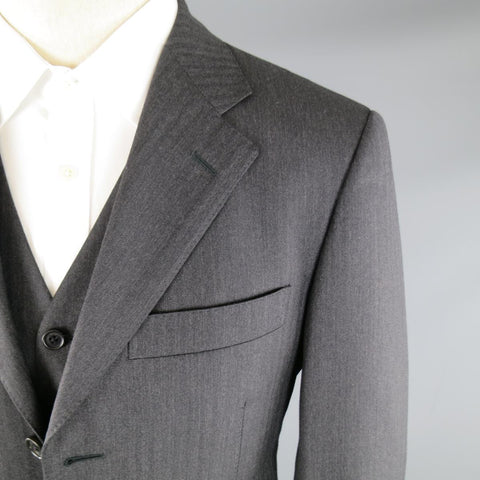 SALVATORE FERRAGAMO Costume trois pièces en laine à chevrons anthracite taille 38 Regular