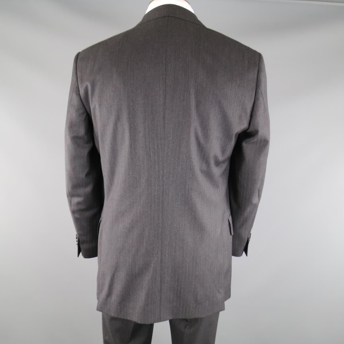SALVATORE FERRAGAMO 38 Regular Charcoal Herringbone Wool 3 Piece