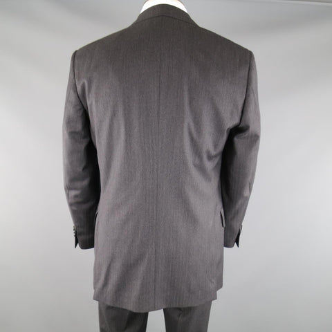SALVATORE FERRAGAMO Costume trois pièces en laine à chevrons anthracite taille 38 Regular