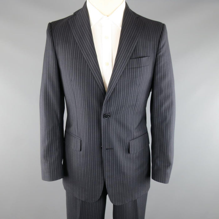 SALVATORE FERRAGAMO 38 Regular Navy Pinstripe Wool Notch Lapel Suit