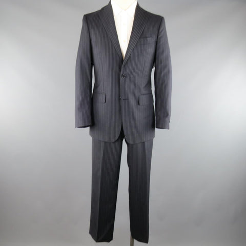 SALVATORE FERRAGAMO 38 Regular Navy Pinstripe Wool Notch Lapel Suit