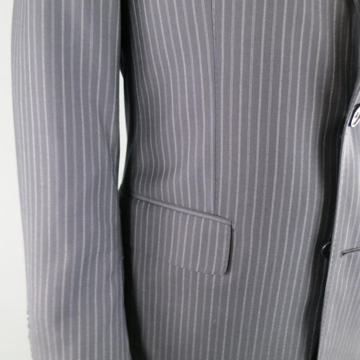 SALVATORE FERRAGAMO 38 Regular Navy Pinstripe Wool Notch Lapel Suit