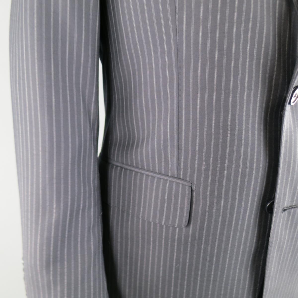 SALVATORE FERRAGAMO 38 Regular Navy Pinstripe Wool Notch Lapel Suit