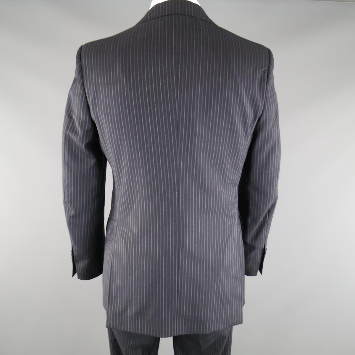 SALVATORE FERRAGAMO 38 Regular Navy Pinstripe Wool Notch Lapel Suit