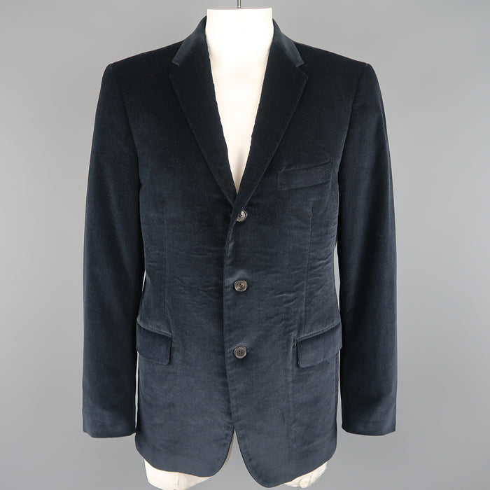 SALVATORE FERRAGAMO 46 Regular Navy Corduroy Notch Lapel Sport Coat