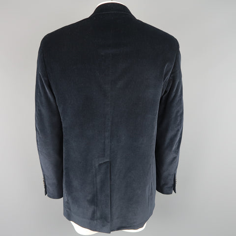 SALVATORE FERRAGAMO 46 Regular Navy Corduroy Notch Lapel Sport Coat