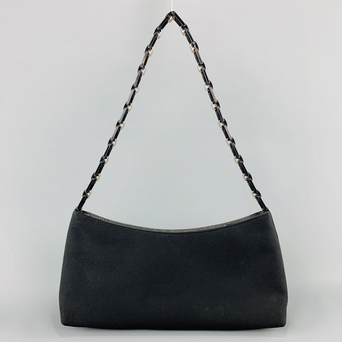 SALVATORE FERRAGAMO Black Twill Metal Woven Logo Chan Strap Handbag