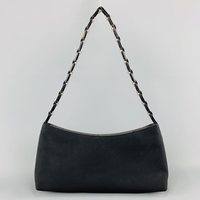 SALVATORE FERRAGAMO Black Twill Metal Woven Logo Chan Strap Handbag