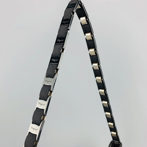 SALVATORE FERRAGAMO Black Twill Metal Woven Logo Chan Strap Handbag